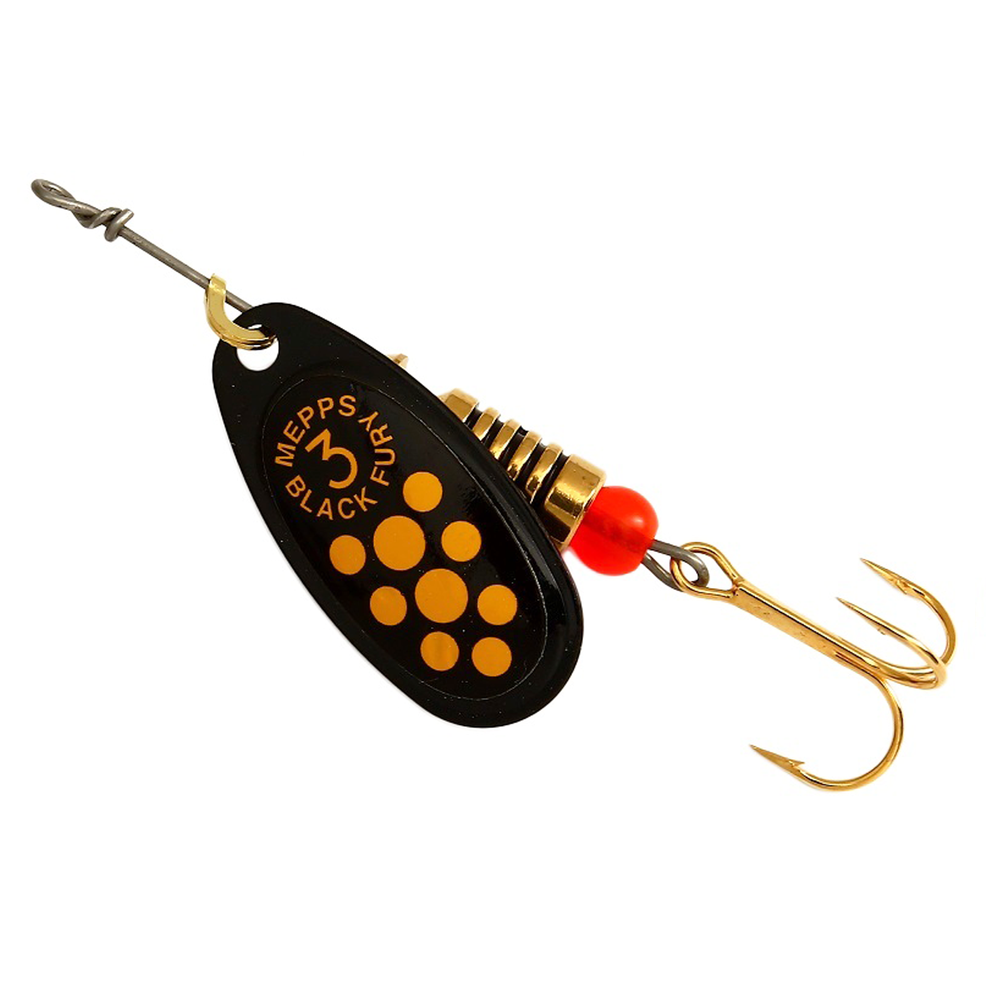 Vizulis rotiņš blisterī Mepps Black Fury #3 - Black/Yellow dots