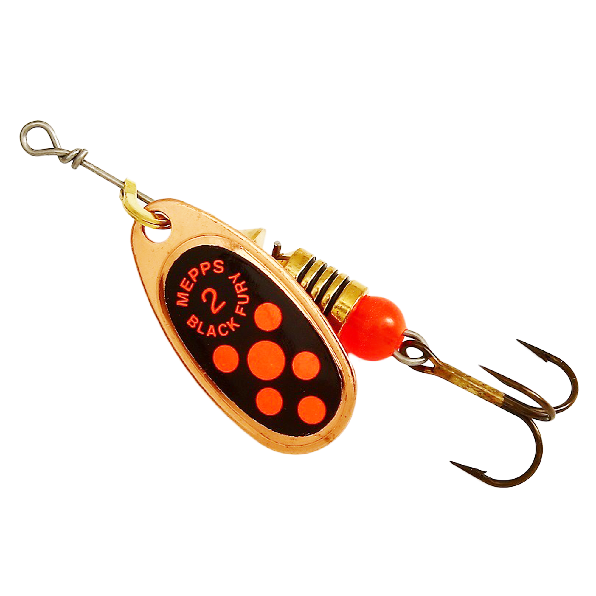Vizulis rotiņš blisterī Mepps Black Fury #2 - Copper/Orange dots