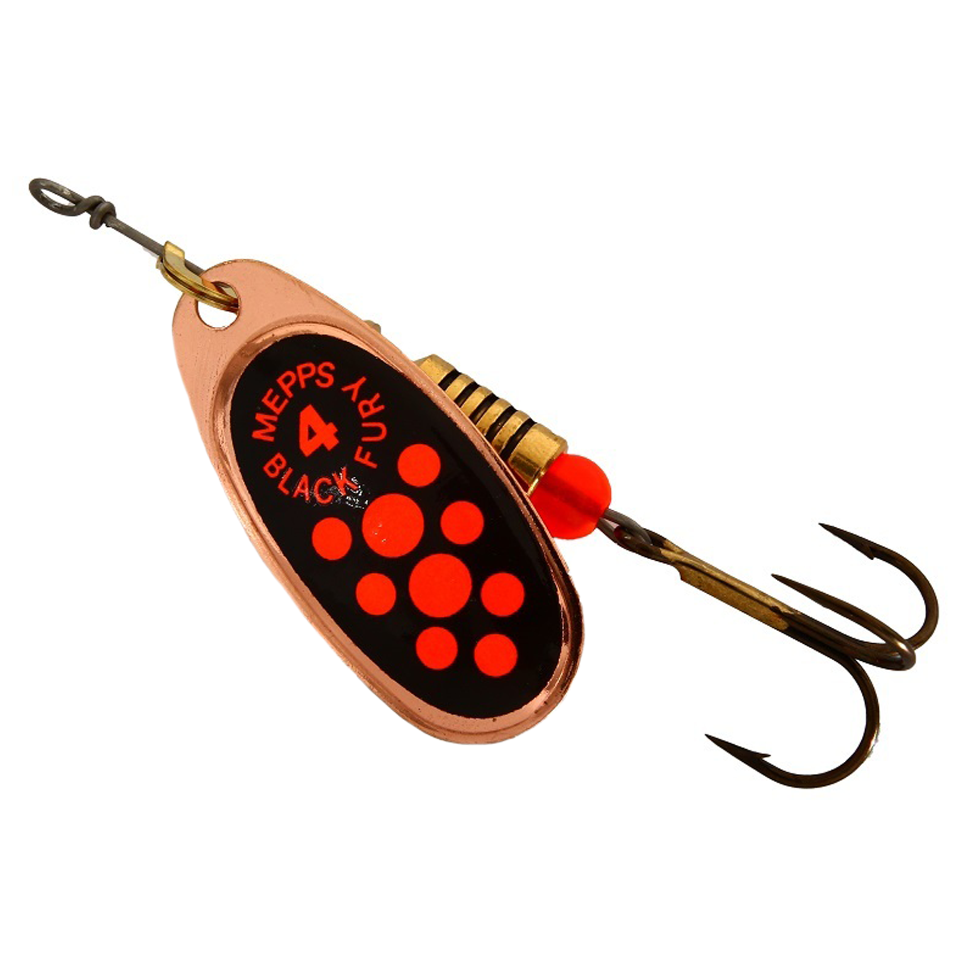 Vizulis rotiņš blisterī Mepps Black Fury #4 - Copper/Orange dots