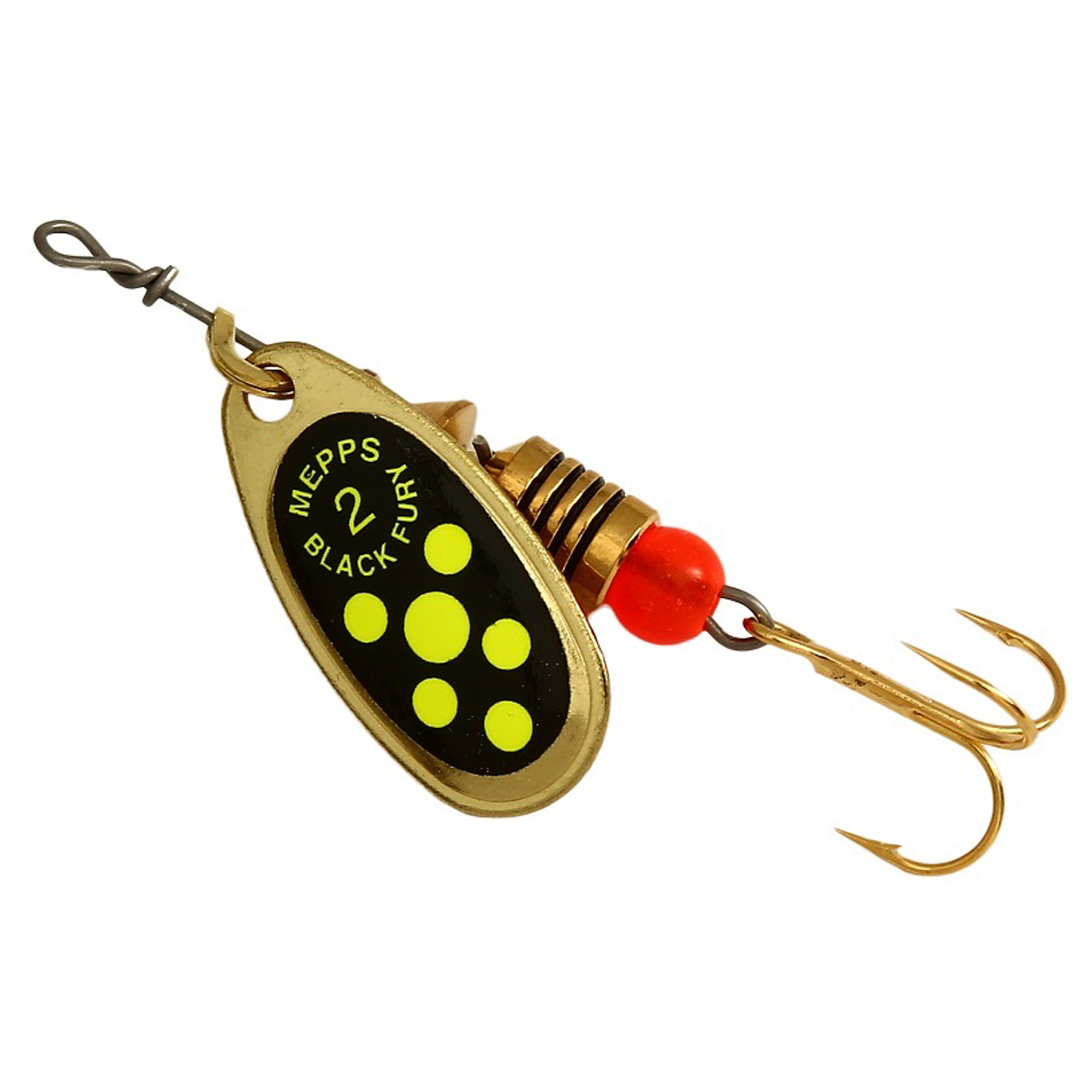 Vizulis rotiņš blisterī Mepps Black Fury #2 - Gold/Chartreuse dots