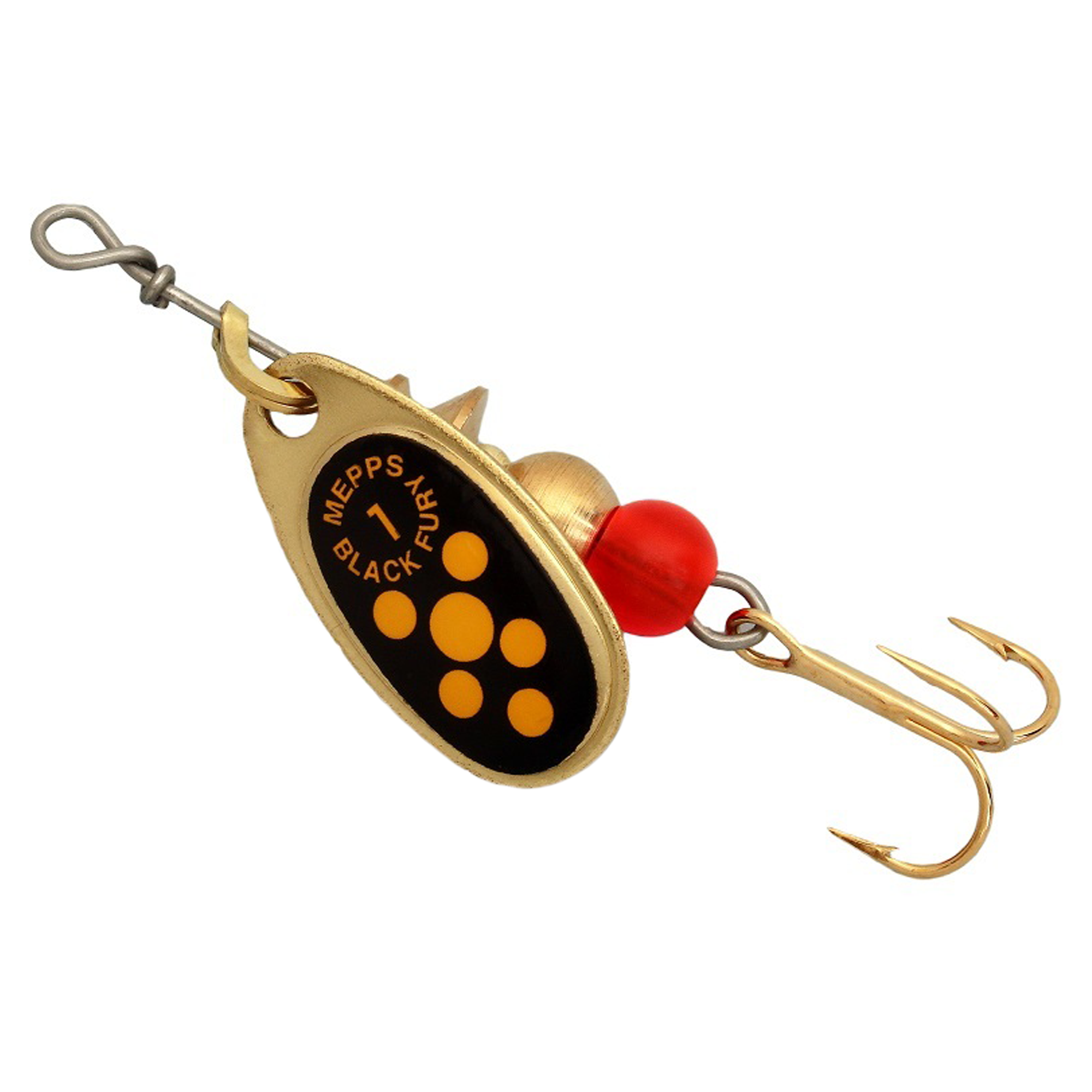 Vizulis rotiņš blisterī Mepps Black Fury #1 - Gold/Yellow dots