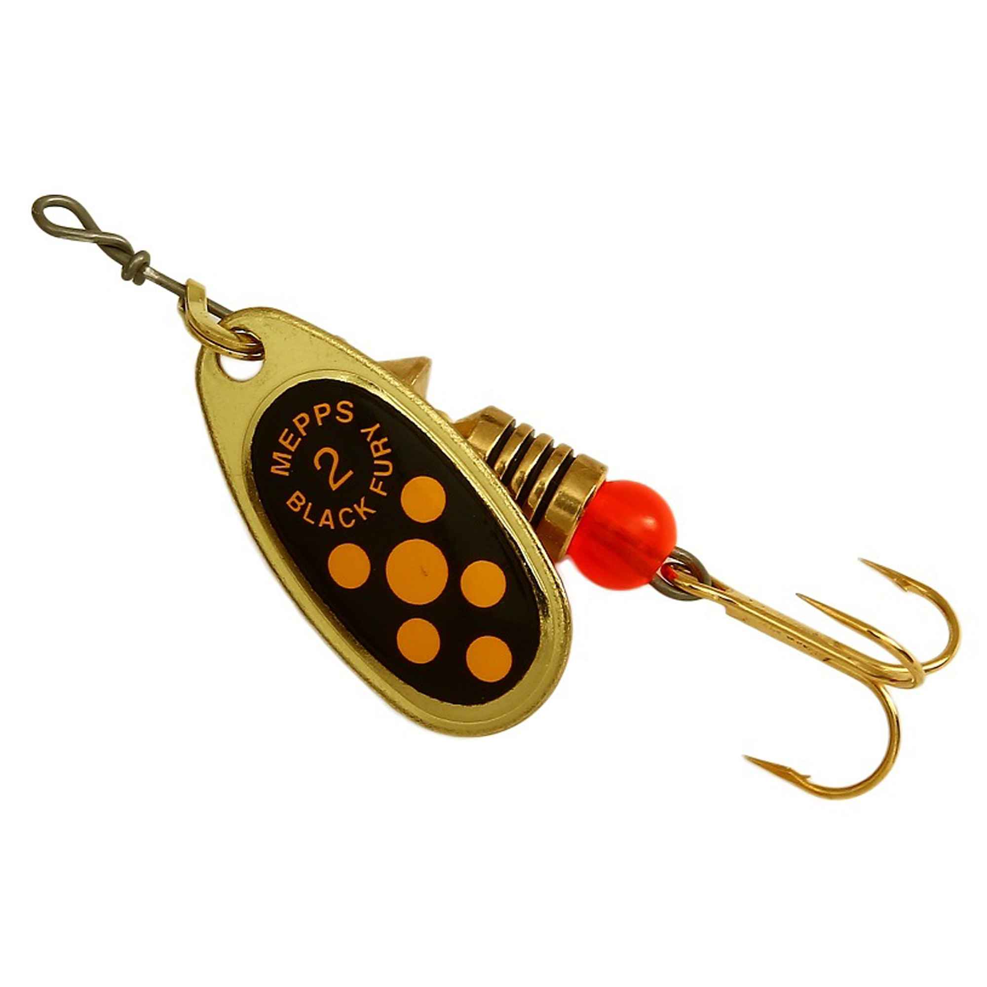 Vizulis rotiņš blisterī Mepps Black Fury #2 - Gold/Yellow dots