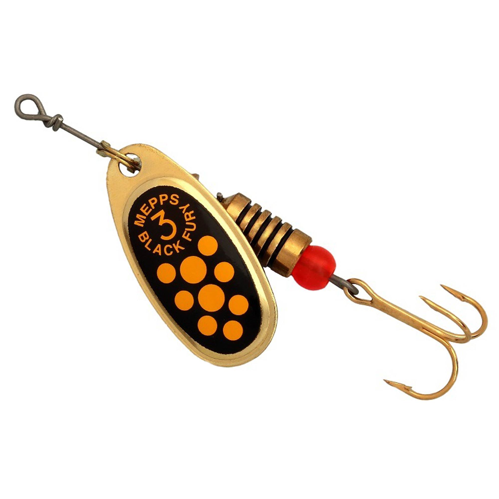 Vizulis rotiņš blisterī Mepps Black Fury #3 - Gold/Yellow dots