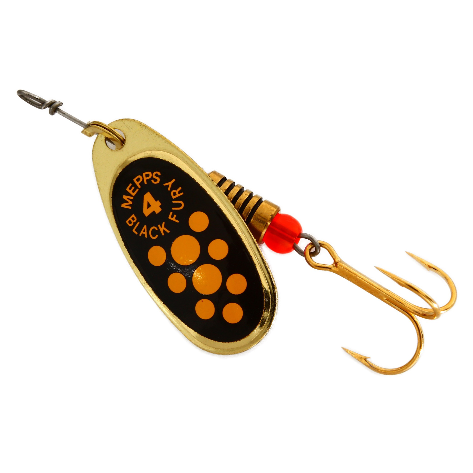 Vizulis rotiņš blisterī Mepps Black Fury #4 - Gold/Yellow dots
