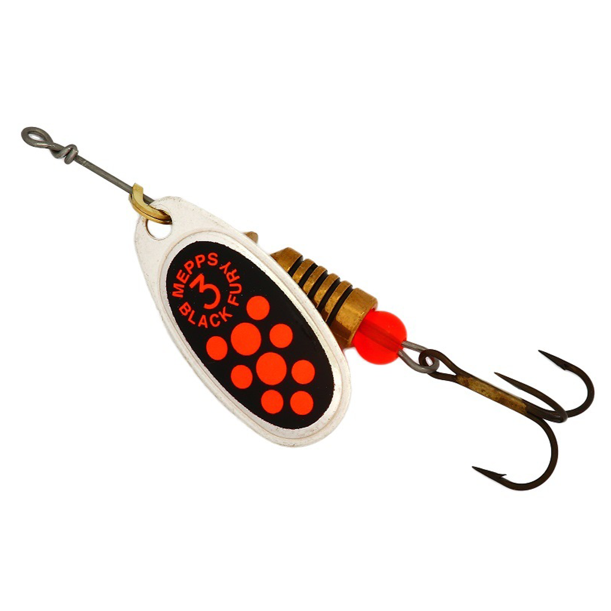Vizulis rotiņš blisterī Mepps Black Fury #3 - Silver/Orange dots