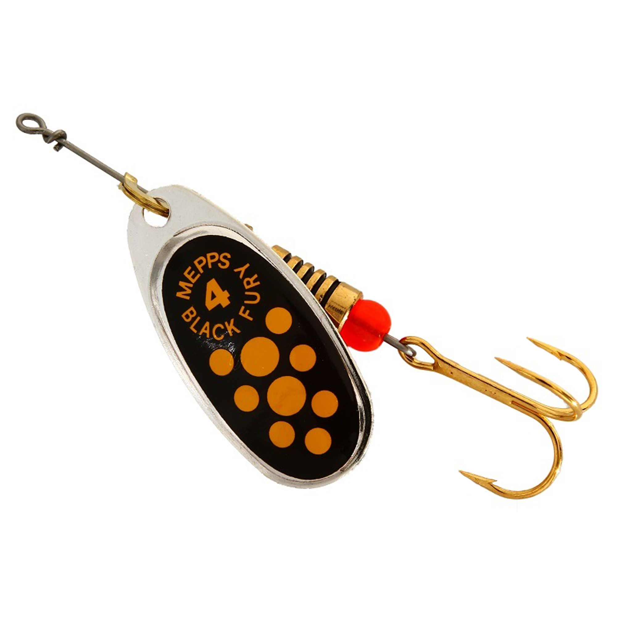 Vizulis rotiņš blisterī Mepps Black Fury #4 - Silver/Yellow dots